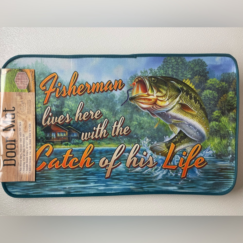 Largemouth Bass Door Mat. 17.7”x30” Fishing Rug, Indoor/Outdoor